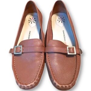 Driving moccasins loafers brown leather Mizrahi 10 buckles